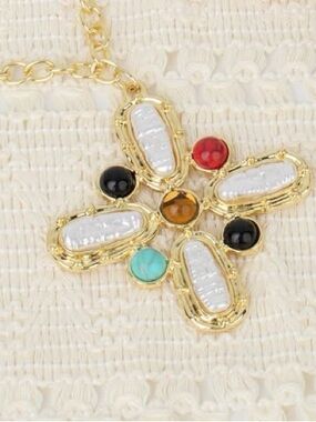 bloom Gold-Tone Cross Pendant Necklace with Multicolored Stones